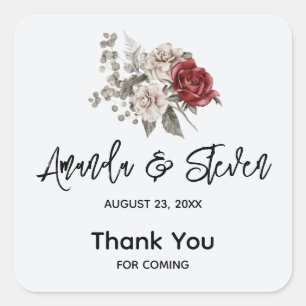 Adesivo Quadrado Casamento de Buquê de Flor Cinza Vermelha e Cream