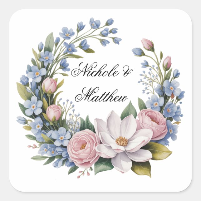 Adesivo Quadrado Casamento de Buquê Floral Romântico (Frente)