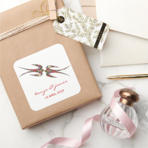 Adesivo Quadrado Casamento de Cachorros e Flores Coloridas de prima