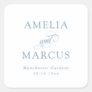 Adesivo Quadrado Casamento de Caligrafia Dusty Blue Vintage