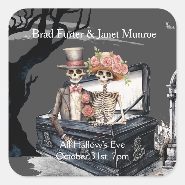 Adesivo Quadrado Casamento de Casais esqueléticos (Frente)