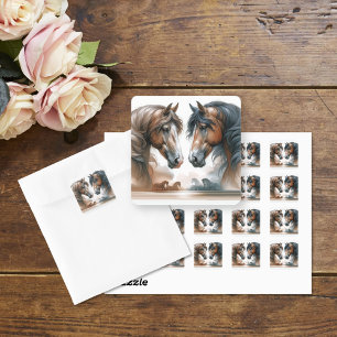 Adesivo Quadrado Casamento de Cavalos Castanhos