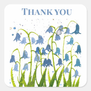Adesivo Quadrado Casamento de Chá de panela Floral Azul Bluebells