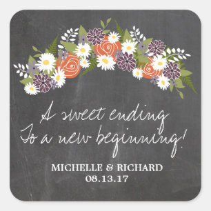 Adesivo Quadrado Casamento de Chalkboard Floral Wreath