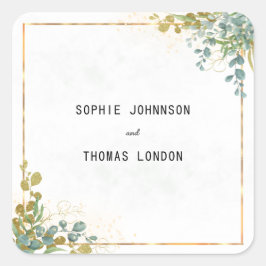 Adesivo Quadrado Casamento de cor d'água de eucalipto verde e ouro