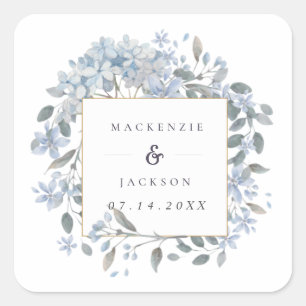 Adesivo Quadrado Casamento de Cor de Água com Moldura de Hydrangea