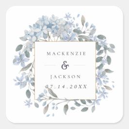 Adesivo Quadrado Casamento de Cor de Água com Moldura de Hydrangeas