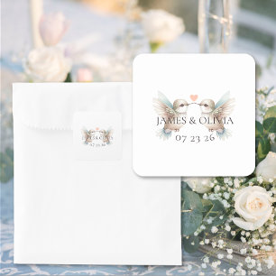 Adesivo Quadrado Casamento de Coração de Hummingbird Adorável Perso