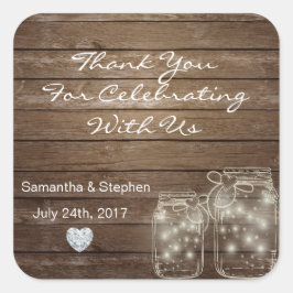 Adesivo Quadrado Casamento de Corações de Madeira de Mason Jars Rus