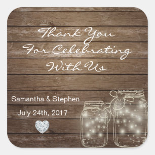 Adesivo Quadrado Casamento de Corações de Madeira de Mason Jars Rus