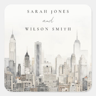 Adesivo Quadrado Casamento de Cores Aquáticas com Linha Mínima Nova