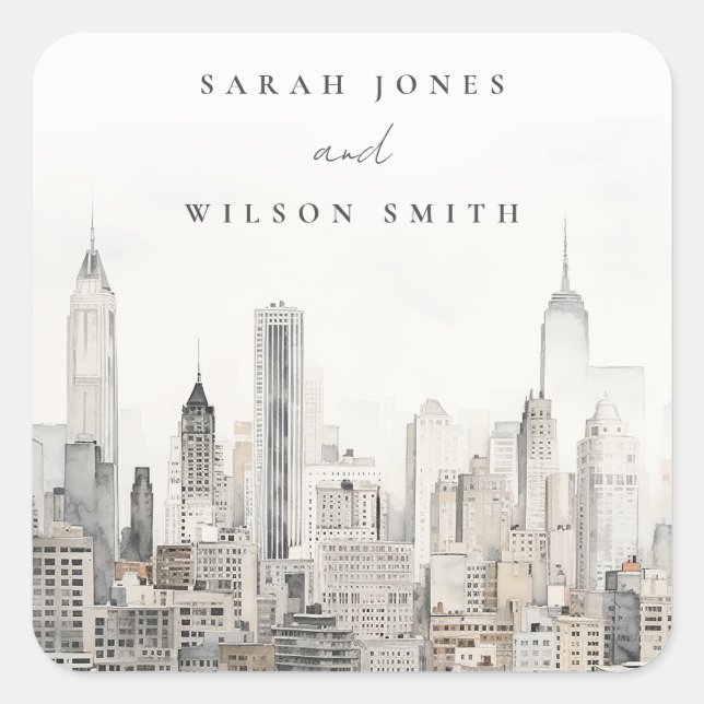 Adesivo Quadrado Casamento de Cores Aquáticas com Linha Mínima Nova (Frente)