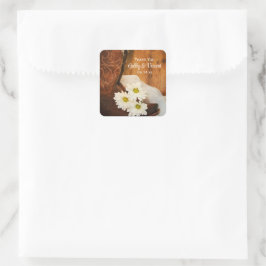 Adesivo Quadrado Casamento de Daisies Cowboy Boots Obrigado Etiquet