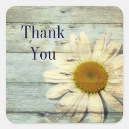 Adesivo Quadrado casamento de daisy country com madeira azul pastel