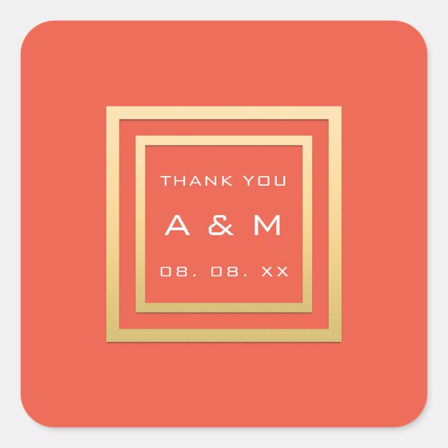 Adesivo Quadrado Casamento de Data do Minimalismo da Frame Dourada  (Frente)