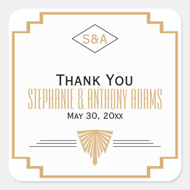 Adesivo Quadrado Casamento de Deco de Arte Negra, Dourada e Branca (Frente)