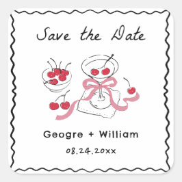Adesivo Quadrado Casamento de Desenho de Mão Moderno e Whimsical