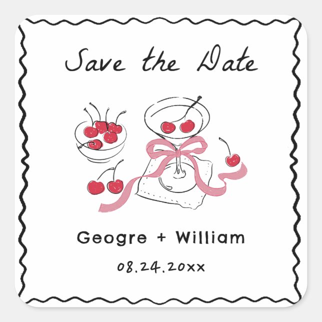 Adesivo Quadrado Casamento de Desenho de Mão Moderno e Whimsical (Frente)