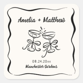 Adesivo Quadrado Casamento de Desenho de Mão Moderno e Whimsical