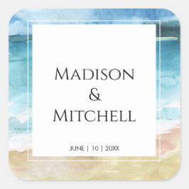 Adesivo Quadrado Casamento de Destino do Oceano de Praia Watercolor