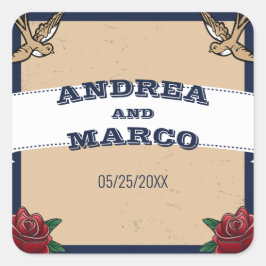 Adesivo Quadrado Casamento de Destino Gótico Rockabilly Tattoo