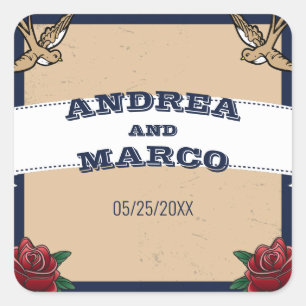 Adesivo Quadrado Casamento de Destino Gótico Rockabilly Tattoo