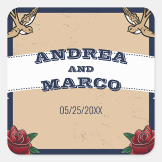 Adesivo Quadrado Casamento de Destino Gótico Rockabilly Tattoo