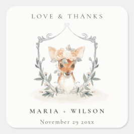 Adesivo Quadrado Casamento de Dusky Deer Floral Crest
