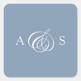 Adesivo Quadrado Casamento de Dusty Blue Monograma