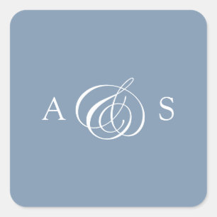 Adesivo Quadrado Casamento de Dusty Blue Monograma