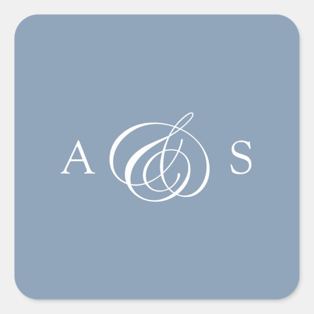 Adesivo Quadrado Casamento de Dusty Blue Monograma (Frente)