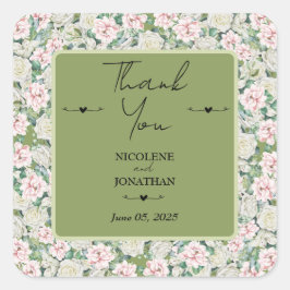 Adesivo Quadrado Casamento de Embriões Florais Elegante
