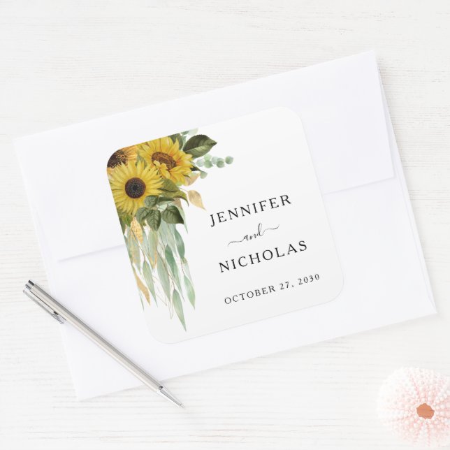 Adesivo Quadrado Casamento de Floral Sunflower Elegante (Envelope)
