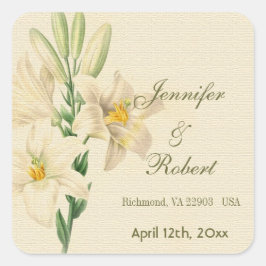 Adesivo Quadrado Casamento de flores de lírio botânica da Vintage
