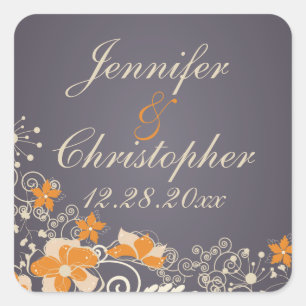 Adesivo Quadrado Casamento de Flores de Outono de Creme e Laranja
