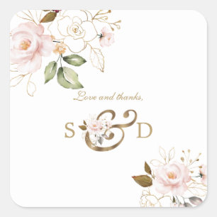 Adesivo Quadrado Casamento de Flores Douradas, Rosa Whimsical