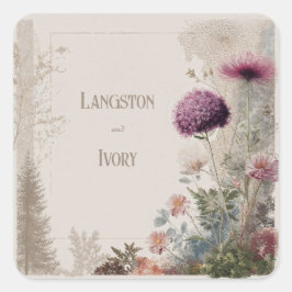 Adesivo Quadrado Casamento de Flores Selvagens de Arte Folical Botâ