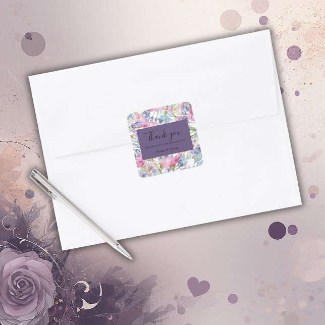 Adesivo Quadrado casamento de flores silvestres coloridas lavandas (Criador carregado)