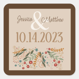 Adesivo Quadrado Casamento de Flores Silvestres Elegância Modernida