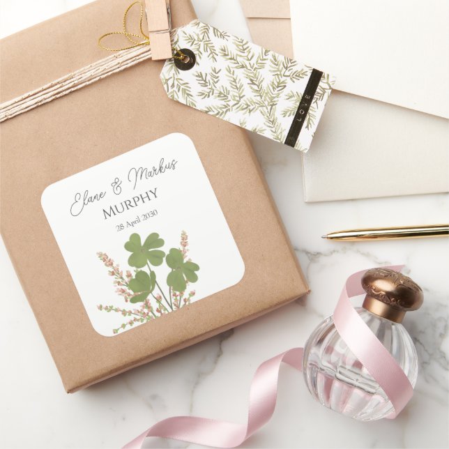 Adesivo Quadrado Casamento de Folha de Folha da Irlanda Verde Moder (Presentear)