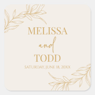 Adesivo Quadrado Casamento de Folha Mínima Minimalista Dourada Beig