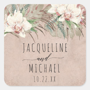 Adesivo Quadrado Casamento de Folhagem de Verde Floral de Praia Tro