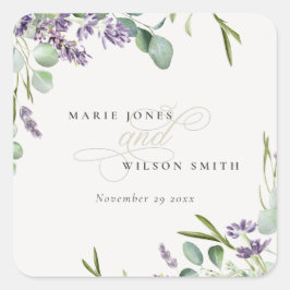 Adesivo Quadrado Casamento de Folhagem Eucalyptus Leafy, Lavanda El