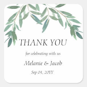 Adesivo Quadrado Casamento de Folhagem Verde Elegante