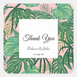 Adesivo Quadrado Casamento De Folhas Tropicais De Palm Obrigado Sti
