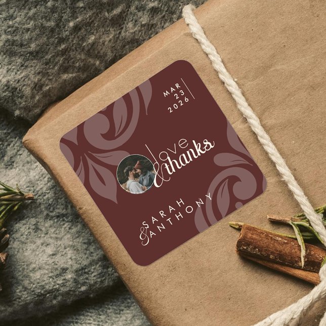 Adesivo Quadrado Casamento de Foto Elegante de Damasco Clássico Ver (Criador carregado)