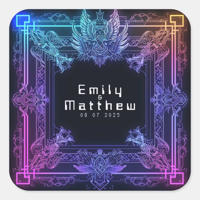 Adesivo Quadrado Casamento de Fusão Cyber-Medieval (Frente)