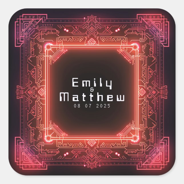 Adesivo Quadrado Casamento de Fusão Cyber-Medieval (Frente)