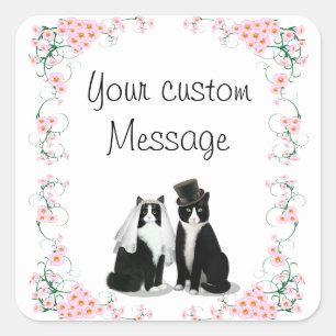 Adesivo Quadrado Casamento de Gato Tuxedo Personalizável