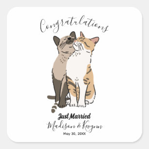 Adesivo Quadrado Casamento de Gatos Bonitos